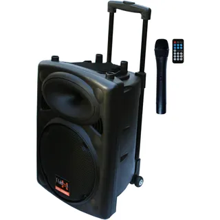 Mobile PA Sound Anlage Akku-MP3-USB-SD FM-Radio inkl. Funkmikrofon Party Lautsprecher Soundsystem E-Lektron EL25-M 500W