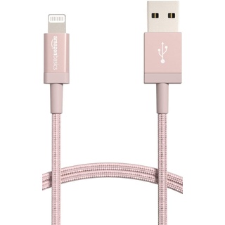 Amazon Basics – Verbindungskabel Lightning auf USB-A, Nylon-umflochten, MFi-zertifiziertes Ladekabel für iPhone, Rotgold, 0.9 m