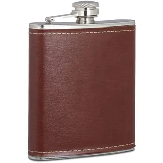 Relaxdays Flachmann 200ml, Taschenflasche aus Edelstahl mit Kunstleder