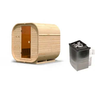 Karibu Fasssauna Quadro 1 - 38 mm 9 kW Ofen integr. Steuerung inkl. gratis Saunaofen im Wert von 599,99 €