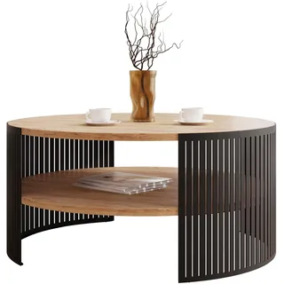 Mirjan24 Couchtisch mit Ablage Fahugin, Runde Form, Beine aus Metall, Kaffeetisch, Wohnzimmertische, Beistelltisch, Sofatisch, Teetisch (Eiche Craft Gold, Schwarz)