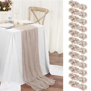 Teruntrue 12 Stück Käsetuch Tischläufer 55x300 cm Boho Gaze Käsetuch Tischläufer für Hochzeit, Party, Babyfeier, Brautshower, Geburtstag-Dekorationen(Braun/Grau gemischt mit Hellen Pink und Lila)