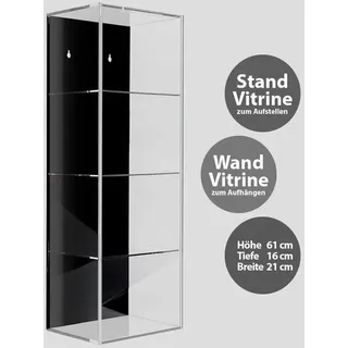 Schwäbische Albumfabrik Hochwertige Acryl-Vitrine mit schwarzer Rückwand und 4 Ebenen. Einschub an der Vorderseite kann komplett geöffnet werden. Wahlweise als Stand-oder Wan