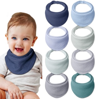 Lulu moon Lätzchen Baby Absorbierende Dreieckstuch, Musselin Halstuch Baby mit Verstellbares Druckknopf, Weiche Sabberlätzchen für Junge und Mädchen, Unisex, 8 Stück (Ozean)