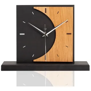 Kreative Feder Standuhr Standuhr „Moon“ aus Holz – schwarze Tisch-Uhr ohne Ticken, wahlweise mit Quarz- oder Funkuhrwerk; elegante Applikation schwarz