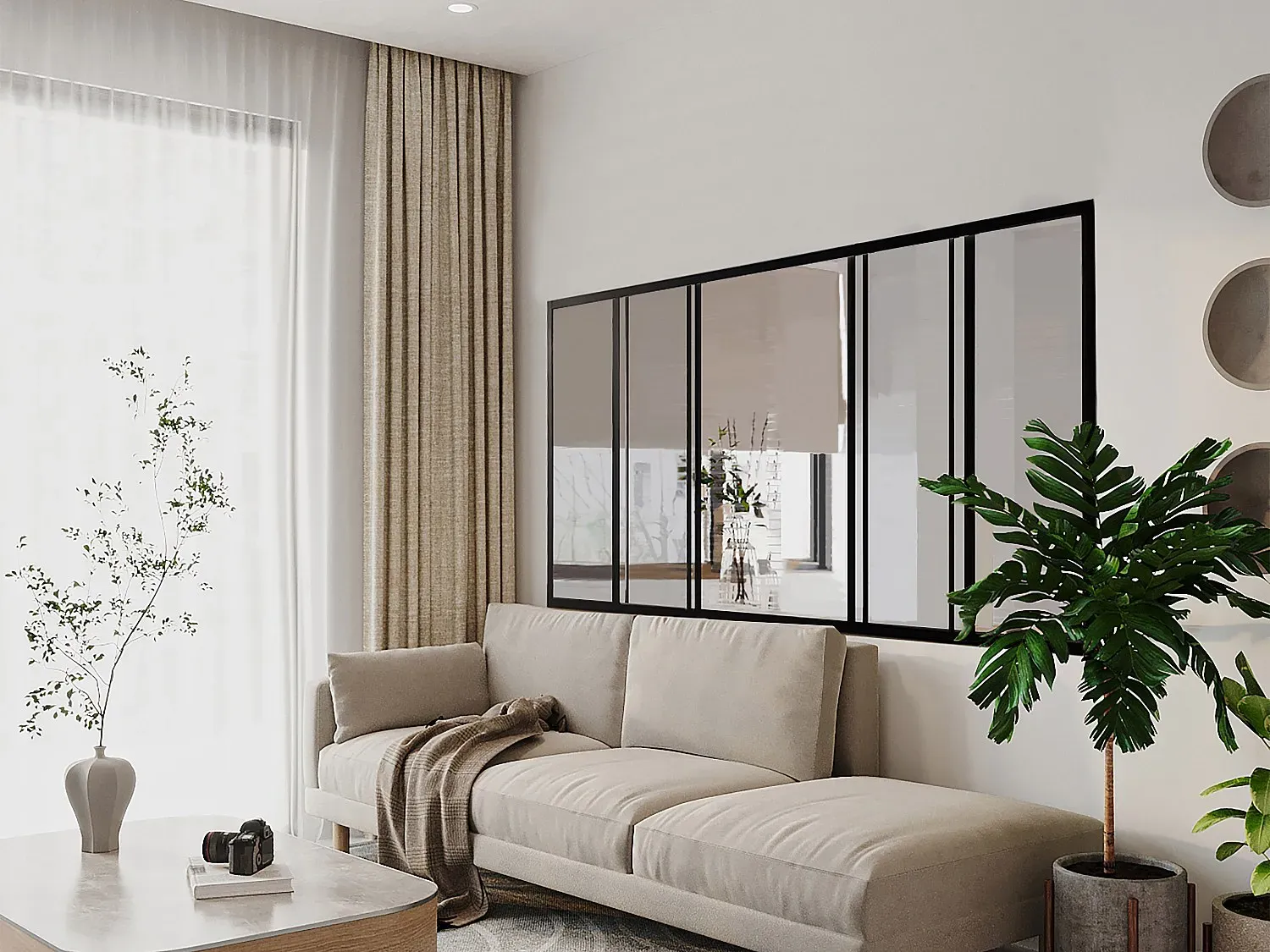 Schiebe-Innenfenster aus pulverbeschichtetem Aluminium Schwarz 180 x 105 cm (B x H) – RAVENA
