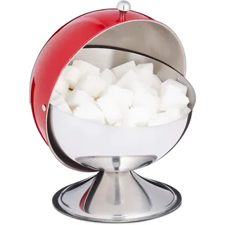 Relaxdays Zuckerdose, mit Rolldeckel, glänzender Edelstahl, für Zucker & Süßigkeiten, Bonbondose, Zuckerkugel, rot, 1 Stück