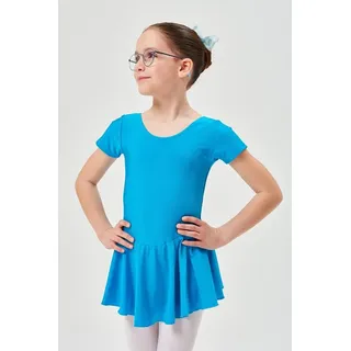 tanzmuster Kinder Kurzarm Ballett Trikot - Marina - mit Röckchen - glänzendes Lycra - Ballettkleid für Kinder petrol, Größe:164/170 - 164-170