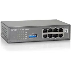 LevelOne FEP-0800: 8Port Switch, PoE (8 Ports), Netzwerk Switch, Schwarz, Grau
