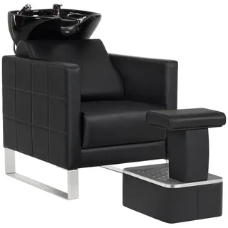 Barberpub Friseurstuhl mit Waschbecken, Friseurwaschsessel für SPA Salon Friseur Waschplatz 8611 (Schwarz/Kunstleder)