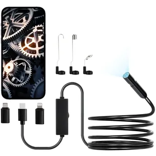 Vevor Endoskopkamera 1920P HD-Endoskop für Android & iOS, Inspektionskamera mit 8 LED-Leuchten & 3 m langem Kabel, 2-facher Zoom, wasserdichte IP67-Kanalkamera für Auto & Sanitär