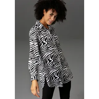 Aniston CASUAL Longbluse ANISTON CASUAL Gr. 38, schwarz-weiß (weiß, schwarz), Damen, Web, Obermaterial: 100% Viskose, gemustert, animal-print, Blusen, im Zebra-Steifen-Look