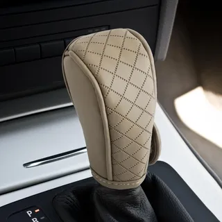 VBGURR Auto Schaltknauf Abdeckung,Anti-Rutsch Leder Schalthebel Abdeckung für Schalthebel Schutz,Schaltknauf überzieher Bezug Dekoration Zubehör für Autos LKWs SUVs (Beige)