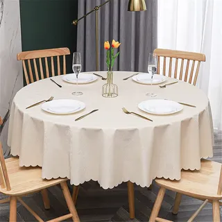 Chickwin Runde Tischdecke Abwaschbar Wachstuch, Abwischbar PU Kunststoff Garten Klassisch Einfarbig Tischdecke Wasserdicht Fleckschutz Dekoration Tischdecke Große Größe (200cm,Creme)