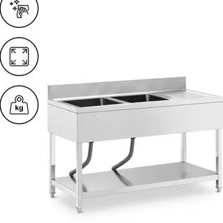 Royal Catering Spültisch - 2 Becken - Edelstahl - 140 x 60 x 97 cm -