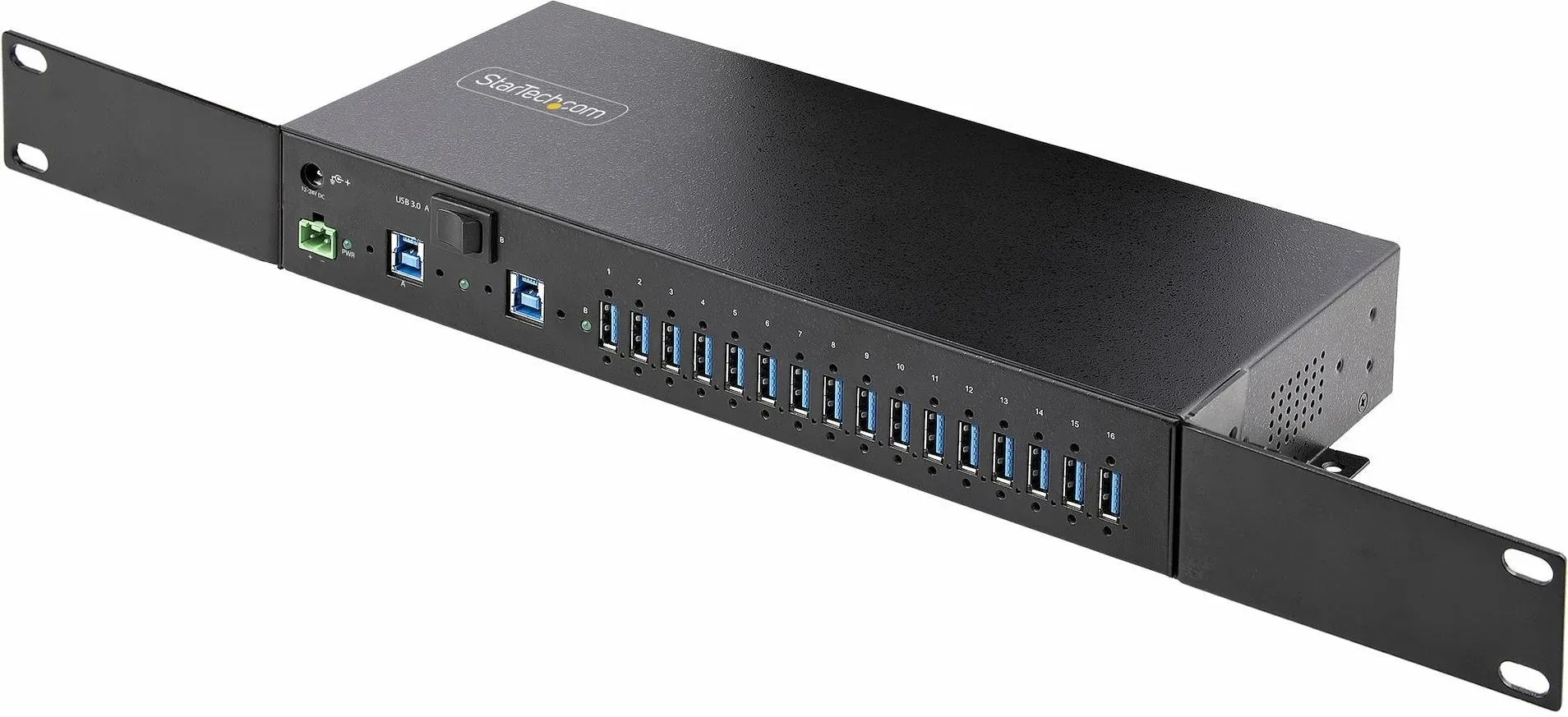 StarTech.com 16-Port Industrie USB 3.0 Hub mit Netzteil, 5Gbps Verteiler/Mehrfachstecker für DIN/Rack, Dual-Host USB Switch