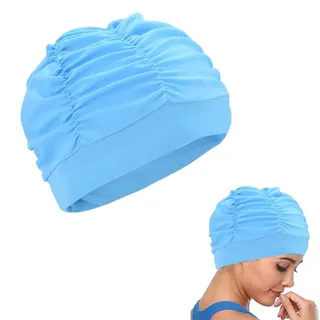 Badekappe für Lange Haare, Elastische Badekappen für Erwachsene, Frauen Schwimmkappe Badekappe, Unisex Badekappen, Schwimmkappe Damen, für Herren Damen Lange Kurzes Haar, Himmelblau