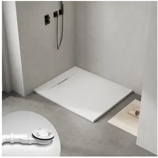 WITEN&NOCK SMC Duschtasse Superflach Rutschfest Duschwanne mit Ablaufgarnitur weiß 120x100 cm