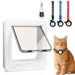 Fantspati cat Smart katzenklappe Tür für Innenraum Außen, Katzenklappe mit Chiperkennung, Katzenklappe mit Chip Tür mit 3 Kragen Sensor Schlüsseln