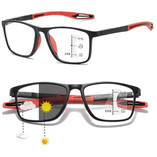 Selbsttönende Gleitsicht Lesebrille Banogalle Automatik Brille, Gleitsichtbrille Progressive Multifokus Blaulichtfilter Photochrome TR90 Intelligente Zoom Automatische Brillen(Red/Black,2.0x) - 2.0x