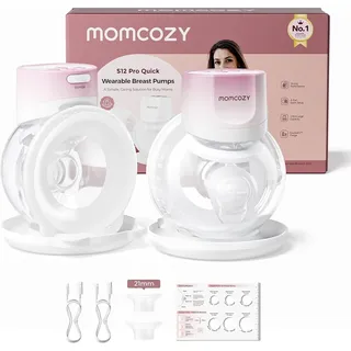 Momcozy Milchpumpe Elektrisch S12 Pro Quick, Freihändig breast pump electric, Tragbare Milchpumpe Elektrisch mit DoubleFit Hybrid-Brusthaube, Brustpumpe mit 3 Modi & 9 Stufen, 2er-Set, Rosa