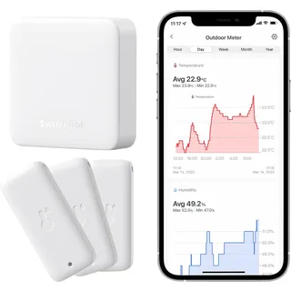 SwitchBot Smart Bundle 3er Pack Smartes Thermo Hygrometer Hub Mini Weiß