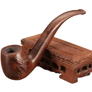 GEZHUCAO Handgeschnitzte Pfeife Rauchen Aus Ebenholz Klassische Tabakpfeife Im Retro-Stil 9mm-Filter - Gebogener Schaft - Geschenk Für Großvater, Ehemann, Freund, Sammler, Anfänger(Black)