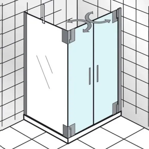 HSK K2P Pendeltür 2-teilig für Seitenwand, 80,0 cm x 200,0 cm, Anschlag rechts, 2177080-R-41-50edelglas, Duschkabine: Chromoptik: ESG klar mit Edelglas