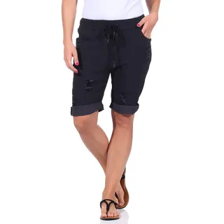 Sommerhosen Damen Shorts Kurze Damenhosen Destroyed leichte Jeans Bermuda moderner Look Distressed Caprihosen Stretch Sommer Chino mit Rissen (40-42, Schwarz) - 40-42