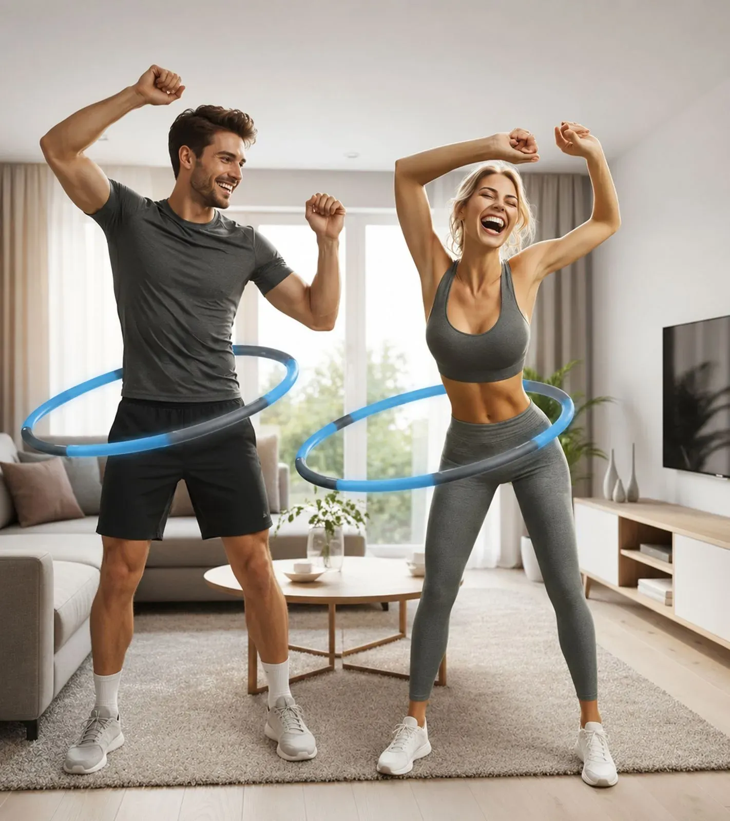 EDURO Hula Hoop Reifen gepolstertes Sportgerät für zu Hause Fitness-Reifen 97cm 8983249 Blau/Grau - One-Size