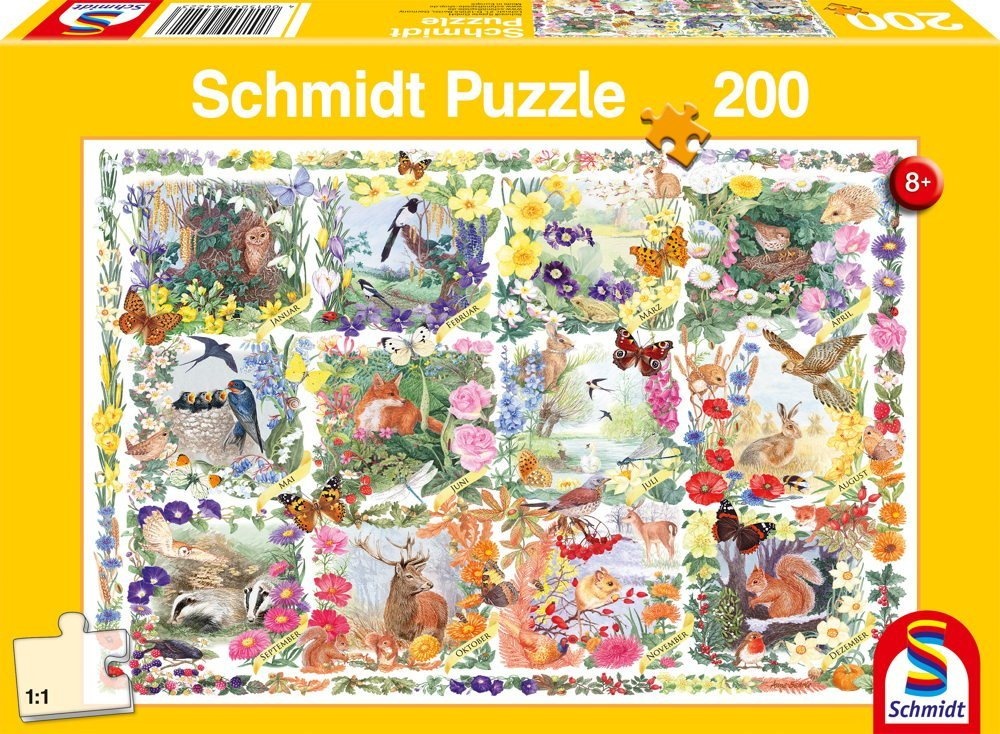 Schmidt Spiele Puzzle Mit Tieren und Blumen durch die Jahreszeiten 56422, 200 Puzzleteile