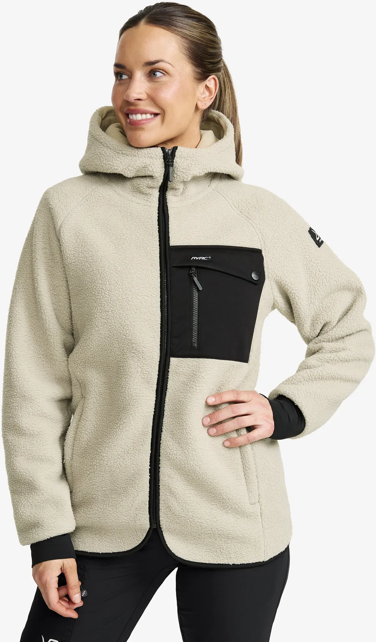 Sherpa Hoodie Damen Beige Khaki, Größe:XS - Damen > Oberteile > Fleece & Midlayers - Beige