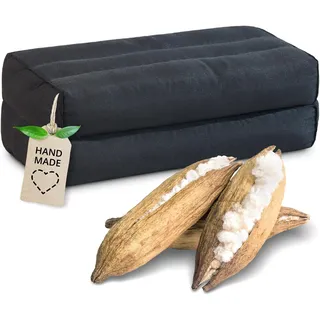 livasia Block Yogakissen eckig einfarbig modern - 17x34x12cm - Meditationskissen Kapok, Stützkissen Bolster rechteckig, Yoga Pilates Zubehör Nackenkissen, Thaikissen handgefertigt (Schwarz Uni)