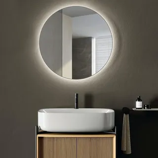 Talos LED Badspiegel Rund CESA Shine in matt Schwarz Ø60 cm - umlaufendes hinterleuchtetes Raumlicht in Neutralweiß - feuchtraumgeeignet durch Aluminiumrahmen