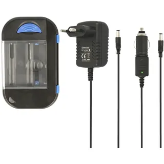 Universal Akku-Ladegerät kompatibel mit Li-Ion Smartphone, Kamera, Camcorder Akkus und NI-Mh Mignon AA, Micro AAA - inkl. 12V KFZ und 220V Netzteil