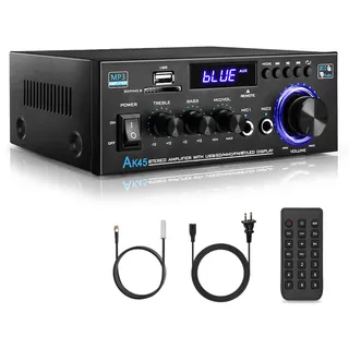 KKMOL HiFi Verstärker, AK45 Bluetooth 5.0 Mini Verstärker HiFi Stereo, 400W 2 Kanäle Audio Verstärker Receiver Digital Amplifier Endstufe mit USB, SD Card, Fernbedienung