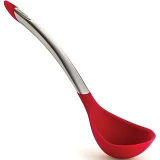 Cuisipro ELEGANCE aus satiniertem Edelstahl | 31cm | Rot | Antihaft-Silikon Kochlöffel | Schöpfkelle Edelstahl hitzebeständig bis 220o C | Suppenkelle Silikon Spülmaschinenfest
