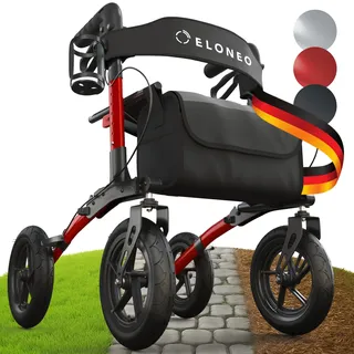 eloneo Rollator faltbar leicht mit Sitz Outdoor rot