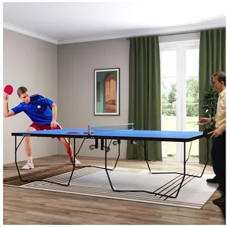 sportnow Tischtennisplatte, Große Tischtennistsich mit klappbares Untergestell Netz, Rollen, 2 Tischtennisschlägern 3 Bällen, Schneller Aufbau, Stahl, Blau, 274 x 152,5 x 76 cm
