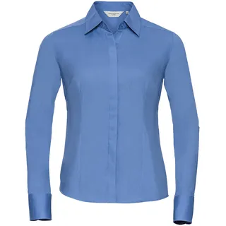 Russell Collection Köperbetonte Popeline Bluse  Langarm, corporate blue, L