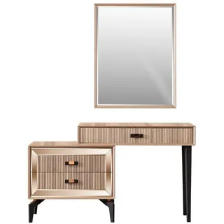JVmoebel Schminktisch Luxus Frisiertisch Schminktisch Konsoletisch Kommode Set 2tlg Gold (Schminktisch / Spiegel), Made in Europa beige