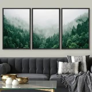 Ueiwffzo 3er Poster Set Wandbilder Wohnzimmer, Grüner Wald Wandbilder ohne Rahmen, Natur Bilder Deko Wanddeko für Flur Wohnzimmer Schlafzimmer Badezimmer (50 x 70 cm)