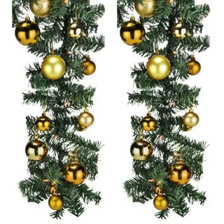 Mojawo XXL Weihnachtsbeleuchtung Girlande beleuchtet Tannengirlande 100 LED Lichterkette 810 cm innen und außen inkl. 60 Christbaumkugeln Gold