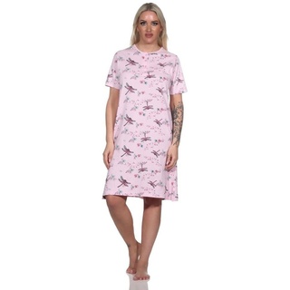 Normann Nachthemd Damen kurzarm Nachthemd floraler Alloverprint und Knopfleiste am Hals rosa 36-38
