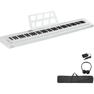 Costway Keyboard 88 Tasten, tragbares elektronisches Musikinstrument, MIDI Bluetooth,für Kinder und Anfänger, mit Tragetasche,Weiß - Weiß