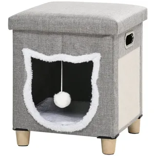 PawHut Katzenhöhle, mit Kissen und Spielball, Polyester, Grau,