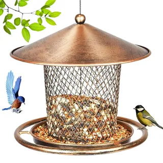 Vogelfutterhaus Aufhängen, Metall Vogelhaus zum Aufhängen, Futterhaus für Vögel Wetterfest mit Überdachtes, Vogelfutterspender für Wildvögel, Hängend Vogelfutterstation für Balkon, Garten