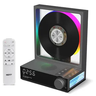 HOTT CD-Player Tragbar mit Fernbedienung, Bluetooth 5.3 Desktop CD Player mit RGB-Lichtern, Tragbarer CD Player mit HiFi Lautsprechern, Unterstützt TF-Karte, Transkription, LED-Bildschirm, Timer(Grau)