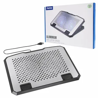 Laptop-Kühler Aluminium, neigbar, leise, 2 Lüfter, bis 40 cm (15,6), SW