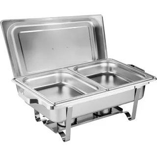 morleos Speisewärmer Chafing Dish Basic Set | 2x 1/2 Behälter | 61x36x32cm | Edelstahl Warmhaltebehälter Essen Wärmebehälter für Speisen Buffetwärmer Event Catering-Zubehör Buffet